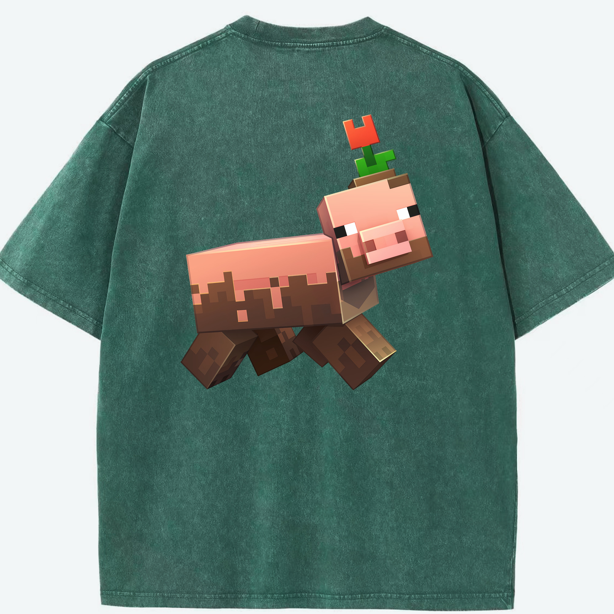 （画像用） マインクラフト ブロックの世界 Minecraft MC Block world 綿100% ヴィンテージ風 半袖Tシャツ（背面プリント）